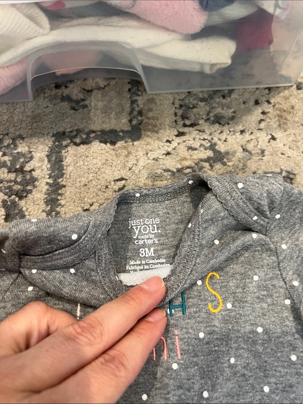 Carter's Gray Polka Dot "Mama's Mini" Long Sleeve One-Piece - Picture 4 of 4